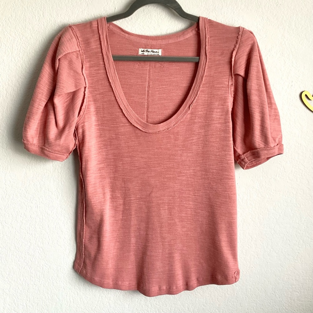 Dear Creatures Pink Puff-Sleeve Scoop Neck Top